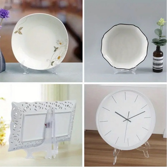 (NIP) Clear Plastic Display Stands, 4 Piece, Wallet Frame Plate Artwork Holder - Picture 4 of 8